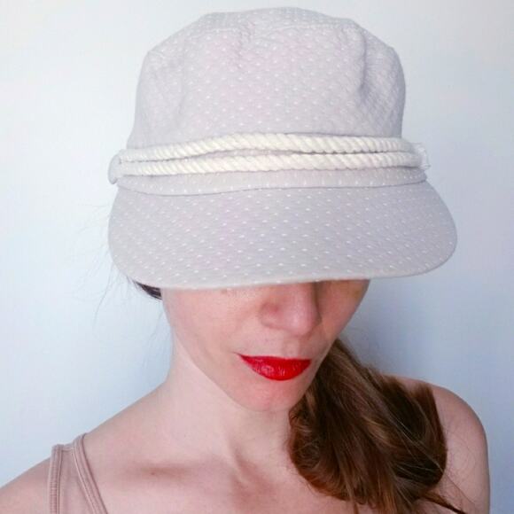 Grace Anthropologie Newsboy Hat Rope Detail Cream with White Polka Dots One Size - Picture 1 of 7